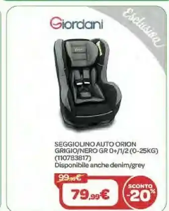 Bimbo Store Giordani Seggiolino Auto Orion Grigio GR 0+/1/2 (0-25Kg) offerta