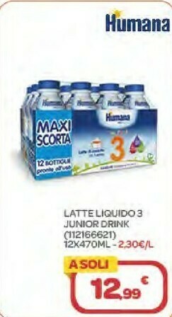 Bimbo Store Humana Latte Liquido 3 Junior Drink 12x470ml offerta