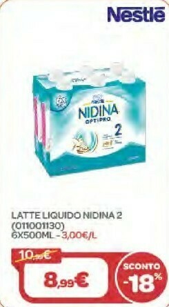 Bimbo Store Nestlè Latte Liquido Nidina 2 6x500ml offerta