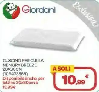 Bimbo Store Giordani Cuscino Per Culla Memory Breeze 20x30cm offerta