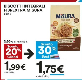 Coop Misura Fibrextra Biscotti Integrali 380 G offerta