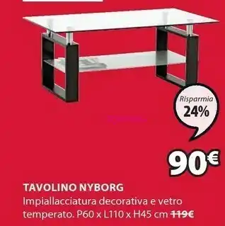 JYSK Tavolino Nyborg Impiallacciatura Decorativa E Vetro Temperato offerta