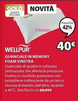 JYSK Wellpur Guanciale In Memory Foam Vinstra offerta