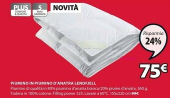 JYSK Piumino In Piumino D'anatra Lendfjell offerta