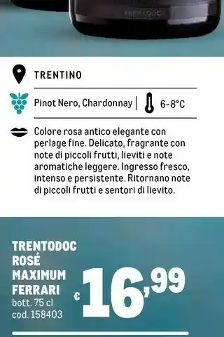 Metro Ferrari Trentodoc Rosé Maximum offerta