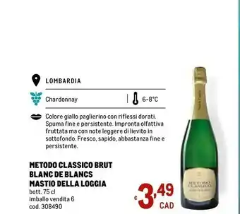 Metro Mastio Della Loggia Metodo Classico Brut Blanc De Blancs offerta