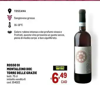 Metro Torre Delle Grazie Rosso Di Montalcino Doc offerta
