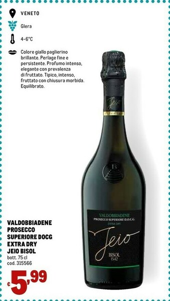 Metro Valdobbiadene - Prosecco Superiore 750 G(ml) offerta