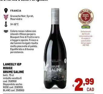 Metro Brume Saline Lanegly Igp Rouge offerta