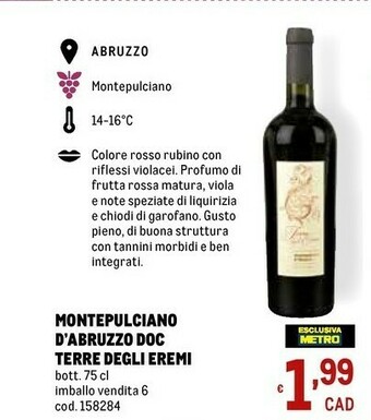 Metro Terre Degli Eremi Montepulciano D'abruzzo Doc offerta