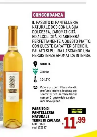 Metro Terre Di Zagara Passito Di Pantelleria Naturale offerta