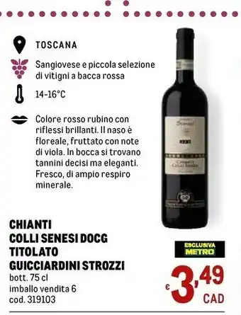 Metro Guicciardini Strozzi Chianti Colli Senesi Docg Titolato offerta