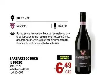 Metro Il Pozzo Barbaresco DOCG offerta