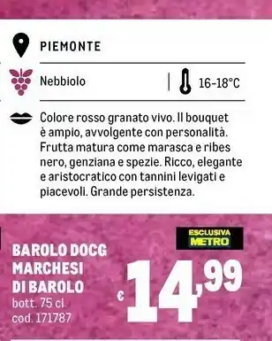 Metro Marchesi di barolo Barolo 750 G(ml) offerta
