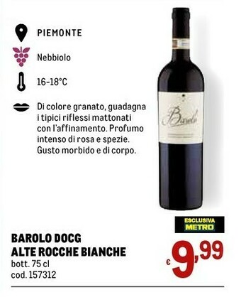 Metro Alte Rocche Bianche Barolo Docg offerta