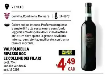 Metro Le colline dei filari Valpolicella Ripasso DOC offerta