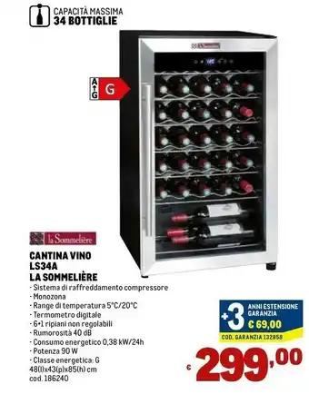 Metro Cantina Vino Ls34a La Sommelière offerta