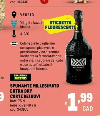 Metro Corte Dei Rovi Spumante Millesimato Extra Dry offerta
