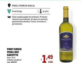 Metro Pinot Grigio Friuli Doc Sanvitto offerta
