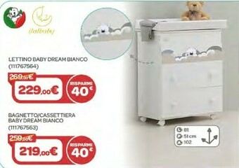 Bimbo Store Italbaby Bagnetto/ Cassettiera Baby Dream Bianco offerta