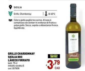 Metro Firriato Grillo Chardonnay Sicilia Doc Làreco offerta
