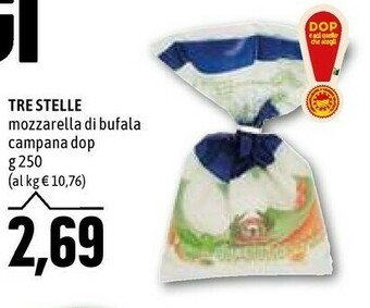 Emi Supermercati Tre stelle Mozzarella Di Bufala Campana Dop 250g offerta