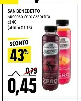 Emi Supermercati San Benedetto Succoso Frutti Rossi Uva Rossa, Lampone, Fragola, Sambuco Zero 400 G(ml) offerta