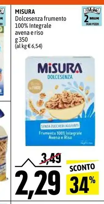 Emi Supermercati Misura Dolcesenza Frumento 100% Integrale Avena E Riso offerta