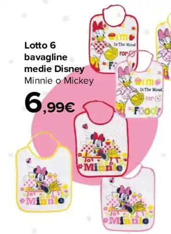 Carrefour Lotto 6 Bavagline Medie Disney Minnie o Mickey offerta