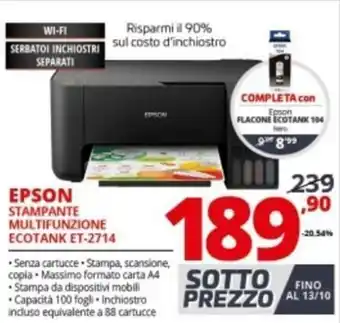 Comet Epson Stampante Multifunzione Ecotank ET-2714 offerta