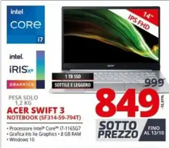 Comet Acer Swift 3 Notebook (SF314-59-794T) offerta