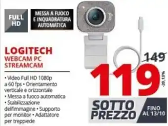 Comet Logitech Webcam PC Streamcam offerta