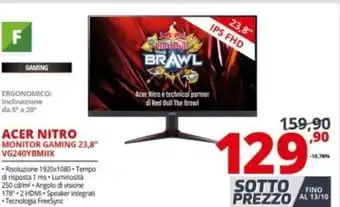 Comet Acer Nitro Monitor Gaming 23.8" VG240YBMIIX offerta
