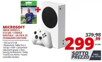Comet Microsoft XBOX Series S 512 GB + Codice Digitale - EA Fifa 22 Standard Edition offerta