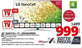 Comet LG 65" Nanocell TV - 65NANO886PA offerta