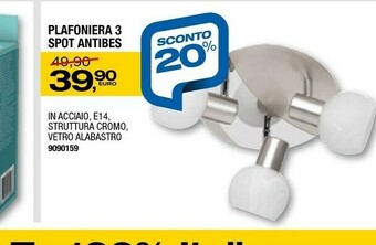Bricofer Plafoniera 3 Spot Antibes offerta