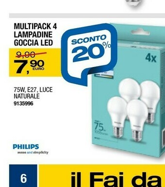 Bricofer Multipack 4 Lampadine Goccia Led offerta