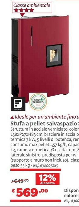 Bricocenter Stufa A Pellet Salvaspazio Slim Eiffel offerta
