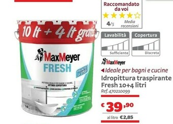 Bricocenter Maxmeyer Idropittura Traspirante Fresh 10+4 Litri offerta