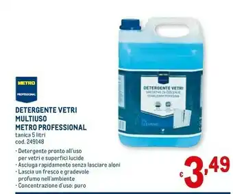 Metro Metro Professional Detergente Vetri Multiuso 5000 Ml offerta