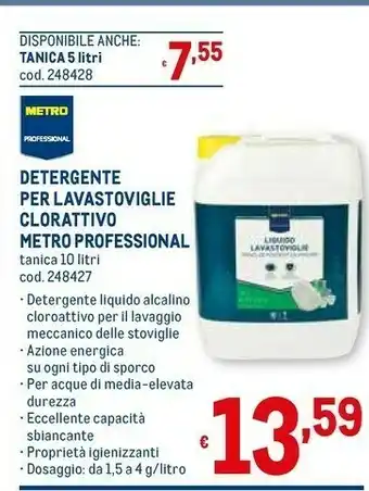 Metro Detergente Per Lavastoviglie Clorattivo Metro Professional 248427 offerta