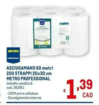 Metro Metro Professional Asciugamano 60 Mt offerta