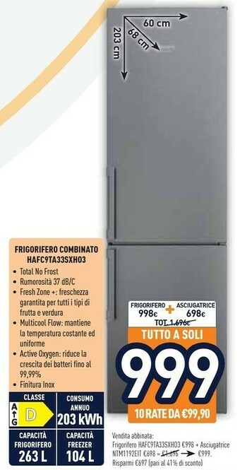 Unieuro Hotpoint HAFC9 TA23SX O3 Frigorifero Con Congelatore Libera Installazione 367 L D Nero, Argento offerta