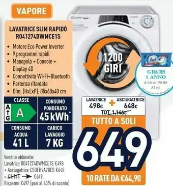 Unieuro Candy Lavatrice RO41274DWMCE1S offerta