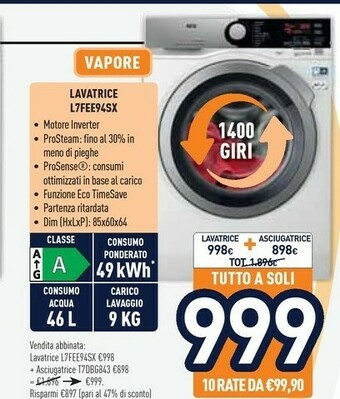 Unieuro Aeg L7FEE94SX offerta