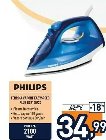 Unieuro Philips Ferro A Vapore Easyspeed GC2145/24 offerta