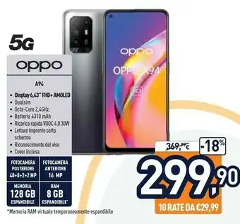 Unieuro Oppo A94 5G A94 16,3 Cm (6.43") Doppia SIM ColorOS 11.1 USB Tipo-C 8 GB 128 GB 4310 MAh Nero offerta