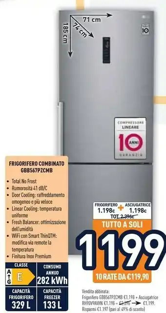 Unieuro Dell LG GBB567PZCMB Frigorifero Con Congelatore Libera Installazione 462 L E Acciaio Inossidabile offerta