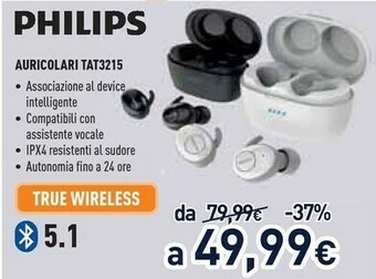 Unieuro Philips 3000 Series TAT3215WT/00 Cuffia E Auricolare Bluetooth Bianco offerta