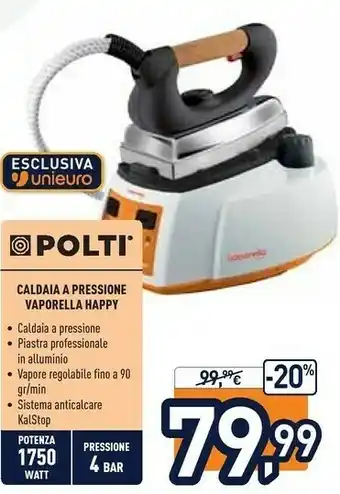 Unieuro Polti Vaporella Happy 1750W 1.1L Alluminio Nero, Bianco offerta